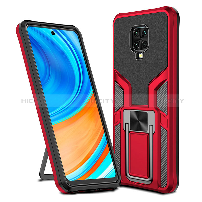 Funda Bumper Silicona y Plastico Mate Carcasa con Magnetico Anillo de dedo Soporte ZL1 para Xiaomi Poco M2 Pro Rojo