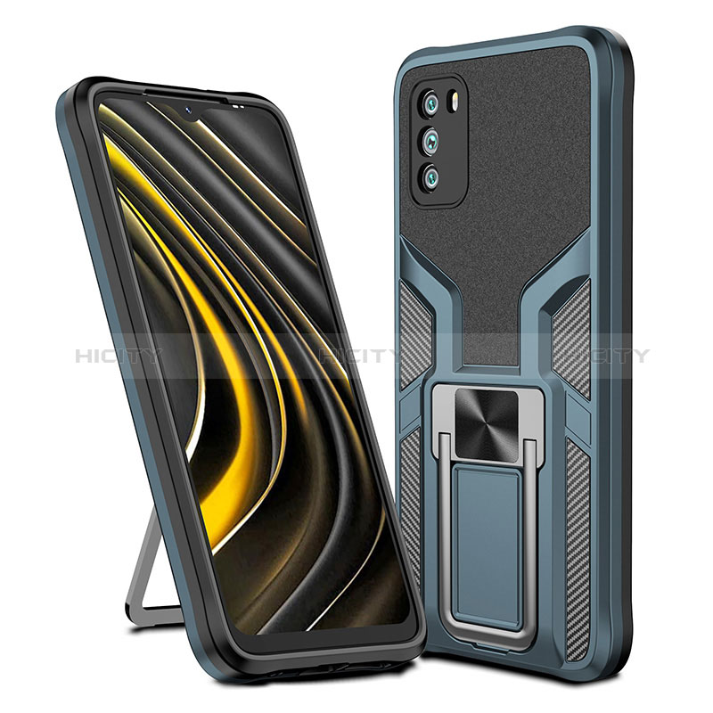 Funda Bumper Silicona y Plastico Mate Carcasa con Magnetico Anillo de dedo Soporte ZL1 para Xiaomi Poco M3