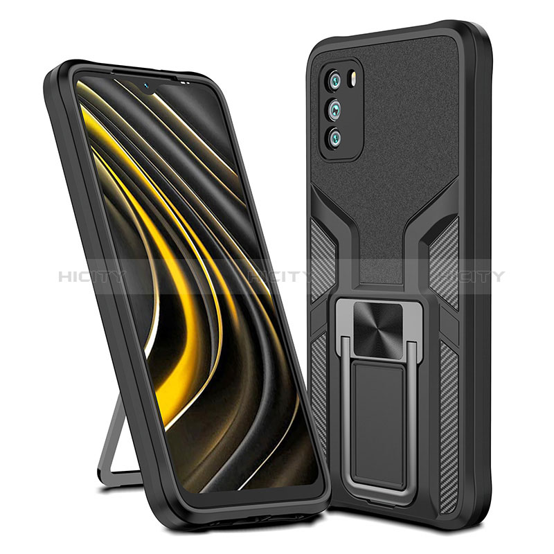 Funda Bumper Silicona y Plastico Mate Carcasa con Magnetico Anillo de dedo Soporte ZL1 para Xiaomi Poco M3