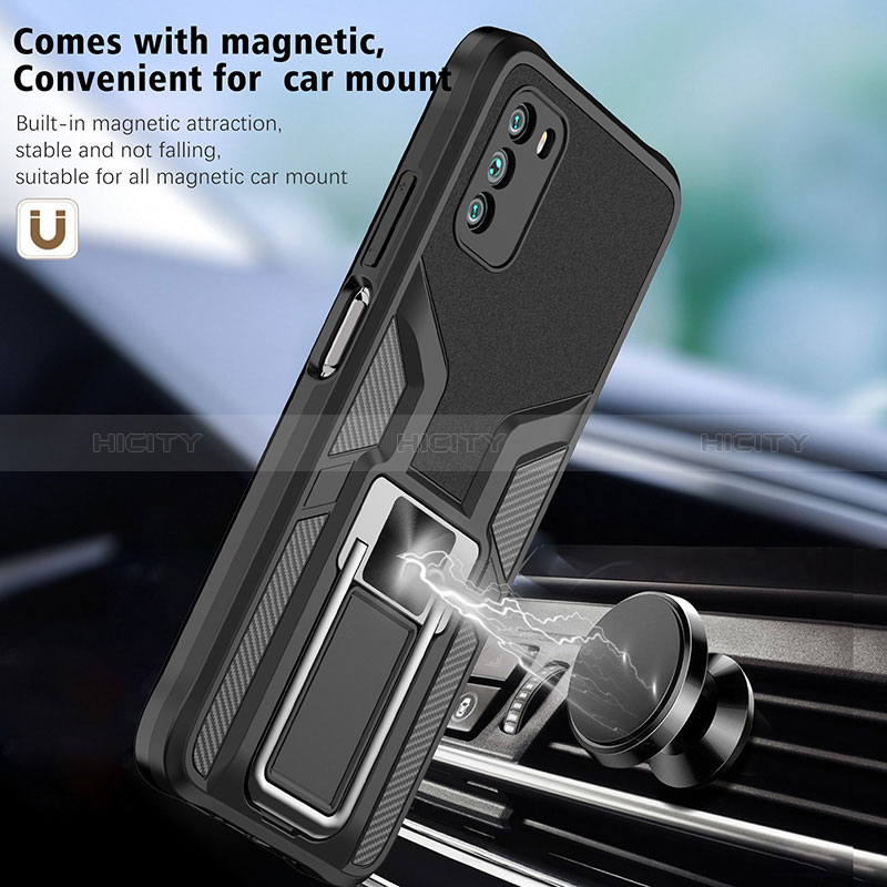 Funda Bumper Silicona y Plastico Mate Carcasa con Magnetico Anillo de dedo Soporte ZL1 para Xiaomi Poco M3