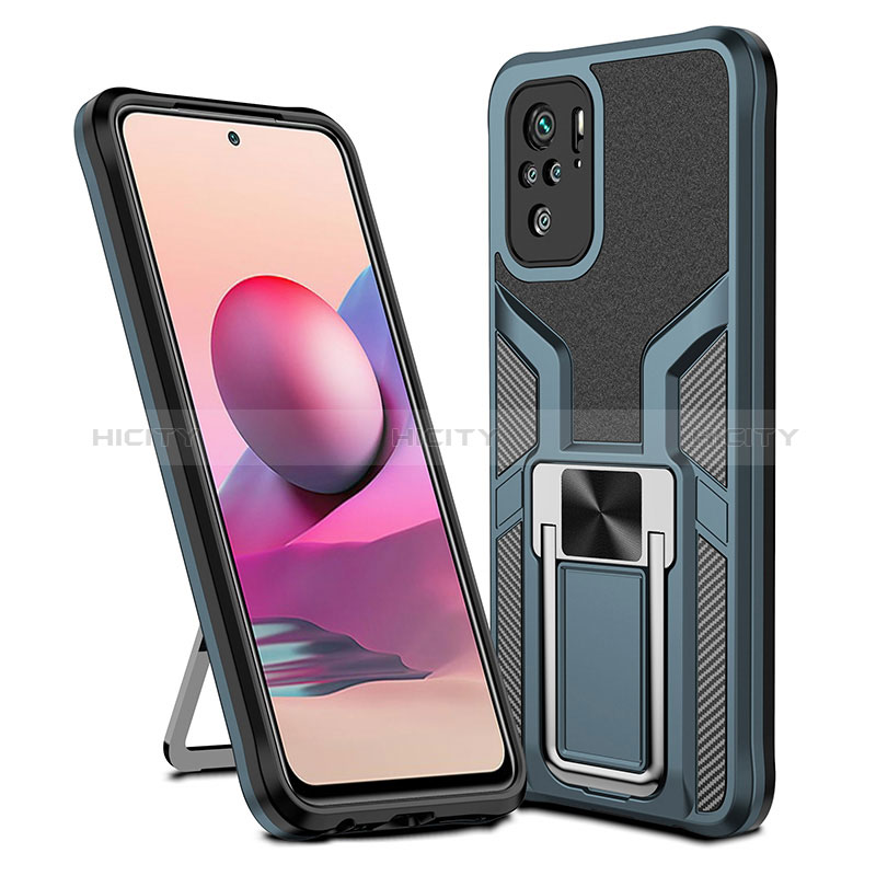 Funda Bumper Silicona y Plastico Mate Carcasa con Magnetico Anillo de dedo Soporte ZL1 para Xiaomi Poco M5S Cian