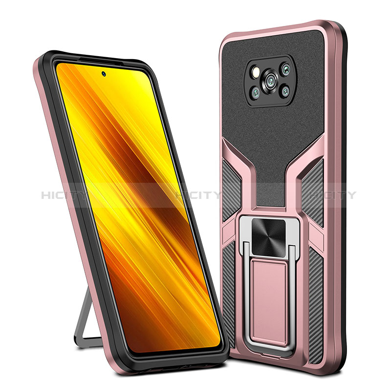 Funda Bumper Silicona y Plastico Mate Carcasa con Magnetico Anillo de dedo Soporte ZL1 para Xiaomi Poco X3