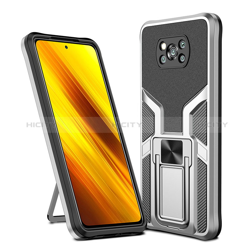 Funda Bumper Silicona y Plastico Mate Carcasa con Magnetico Anillo de dedo Soporte ZL1 para Xiaomi Poco X3