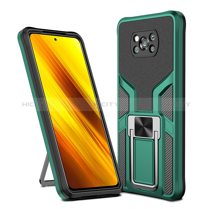 Funda Bumper Silicona y Plastico Mate Carcasa con Magnetico Anillo de dedo Soporte ZL1 para Xiaomi Poco X3