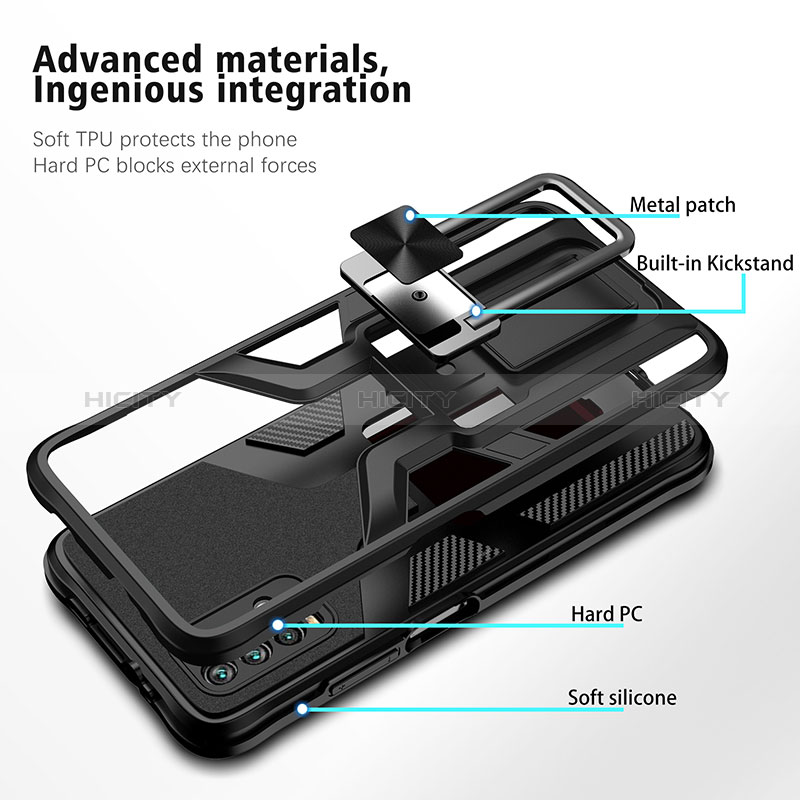 Funda Bumper Silicona y Plastico Mate Carcasa con Magnetico Anillo de dedo Soporte ZL1 para Xiaomi Redmi 9 Power