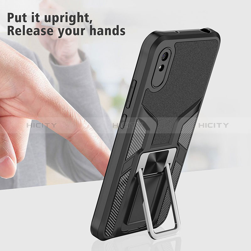 Funda Bumper Silicona y Plastico Mate Carcasa con Magnetico Anillo de dedo Soporte ZL1 para Xiaomi Redmi 9A