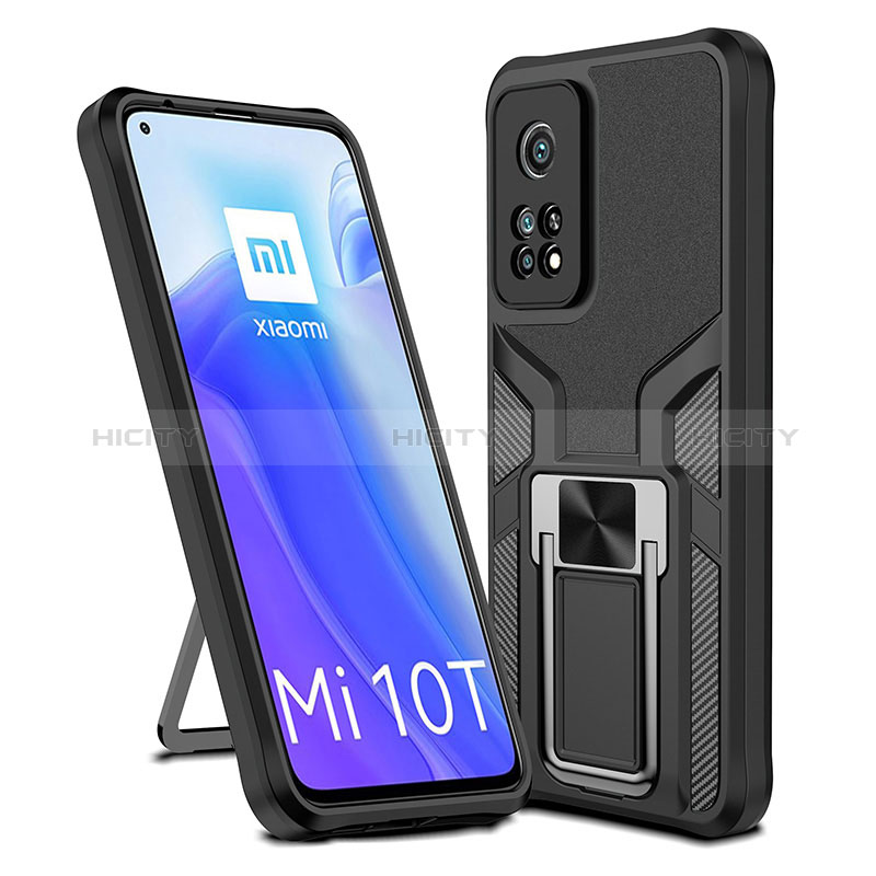 Funda Bumper Silicona y Plastico Mate Carcasa con Magnetico Anillo de dedo Soporte ZL1 para Xiaomi Redmi K30S 5G Negro