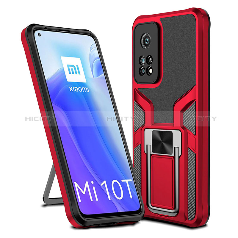 Funda Bumper Silicona y Plastico Mate Carcasa con Magnetico Anillo de dedo Soporte ZL1 para Xiaomi Redmi K30S 5G Rojo