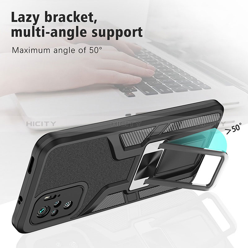 Funda Bumper Silicona y Plastico Mate Carcasa con Magnetico Anillo de dedo Soporte ZL1 para Xiaomi Redmi Note 10 4G