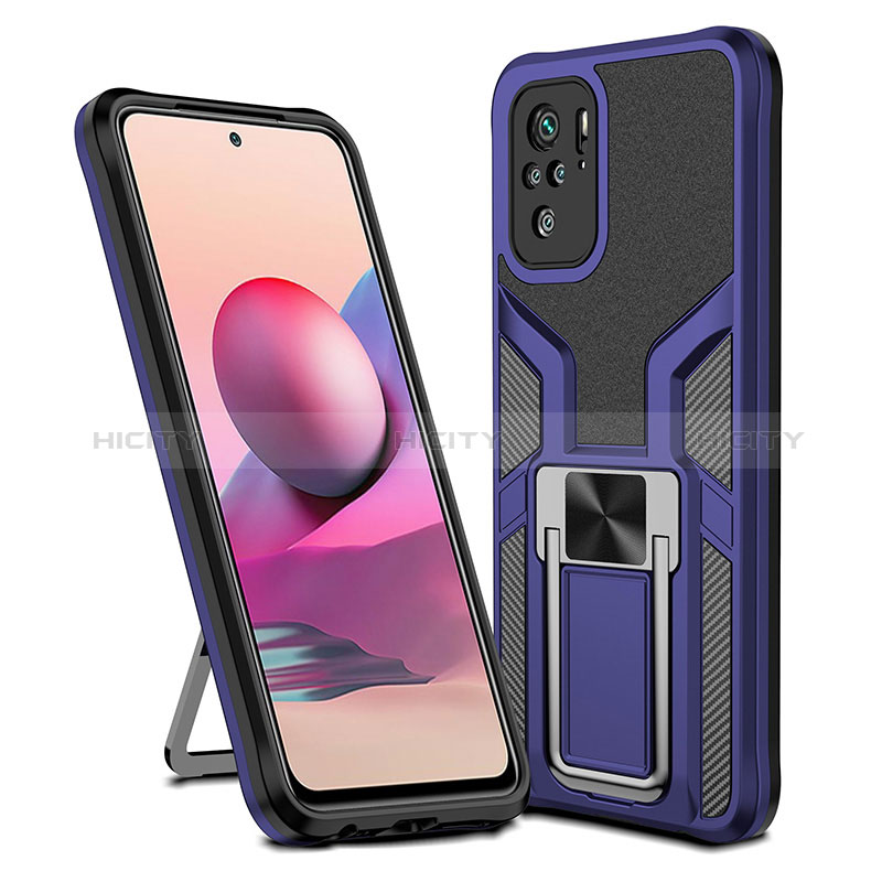 Funda Bumper Silicona y Plastico Mate Carcasa con Magnetico Anillo de dedo Soporte ZL1 para Xiaomi Redmi Note 10 4G Azul