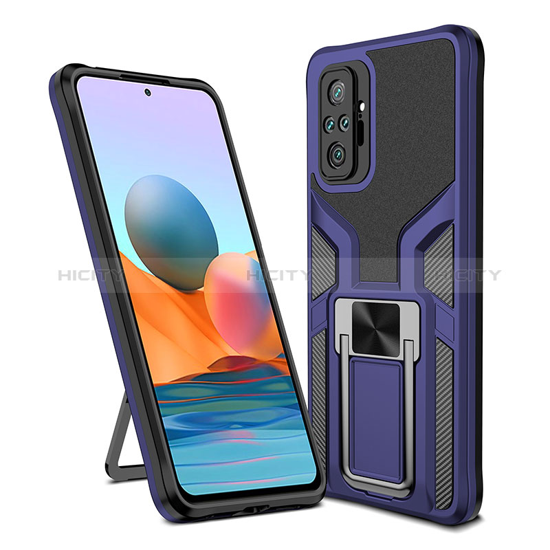 Funda Bumper Silicona y Plastico Mate Carcasa con Magnetico Anillo de dedo Soporte ZL1 para Xiaomi Redmi Note 10 Pro 4G Azul