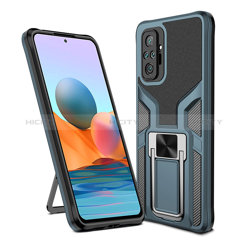 Funda Bumper Silicona y Plastico Mate Carcasa con Magnetico Anillo de dedo Soporte ZL1 para Xiaomi Redmi Note 10 Pro 4G Cian