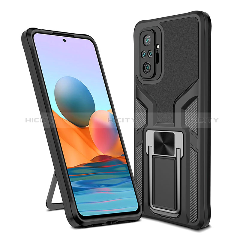 Funda Bumper Silicona y Plastico Mate Carcasa con Magnetico Anillo de dedo Soporte ZL1 para Xiaomi Redmi Note 10 Pro 4G Negro