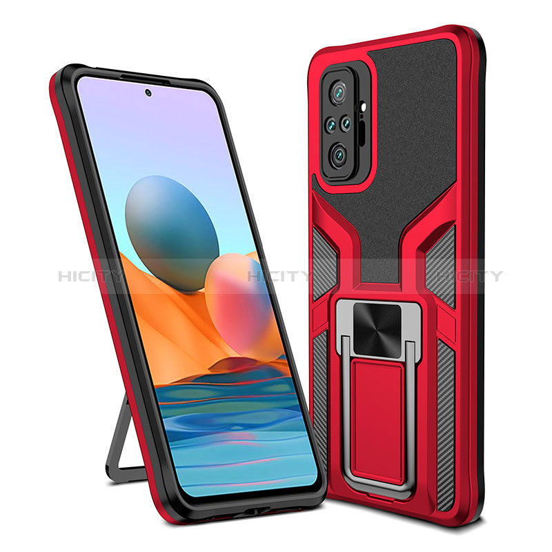 Funda Bumper Silicona y Plastico Mate Carcasa con Magnetico Anillo de dedo Soporte ZL1 para Xiaomi Redmi Note 10 Pro Max Rojo