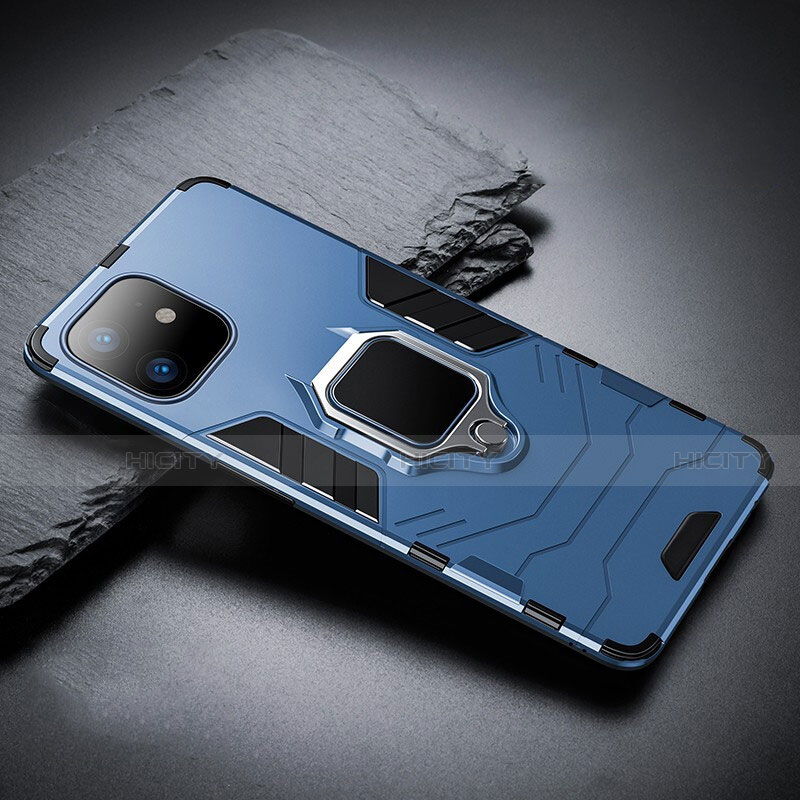 Funda Bumper Silicona y Plastico Mate Carcasa con Magnetico Soporte A01 para Apple iPhone 11 Azul