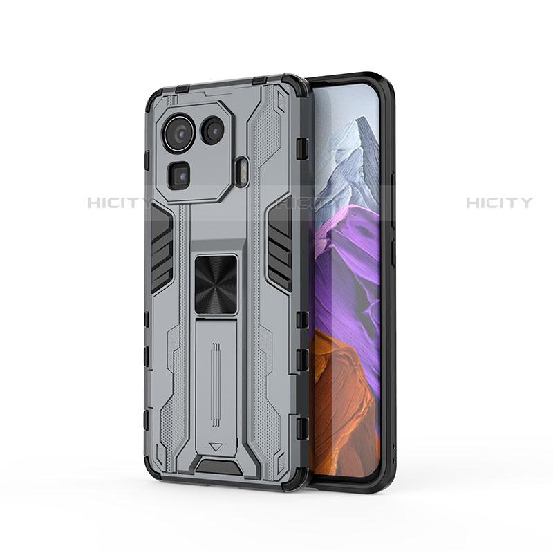 Funda Bumper Silicona y Plastico Mate Carcasa con Magnetico Soporte A01 para Xiaomi Mi 11 Pro 5G Gris