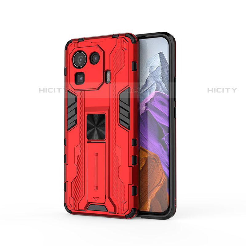 Funda Bumper Silicona y Plastico Mate Carcasa con Magnetico Soporte A01 para Xiaomi Mi 11 Pro 5G Rojo