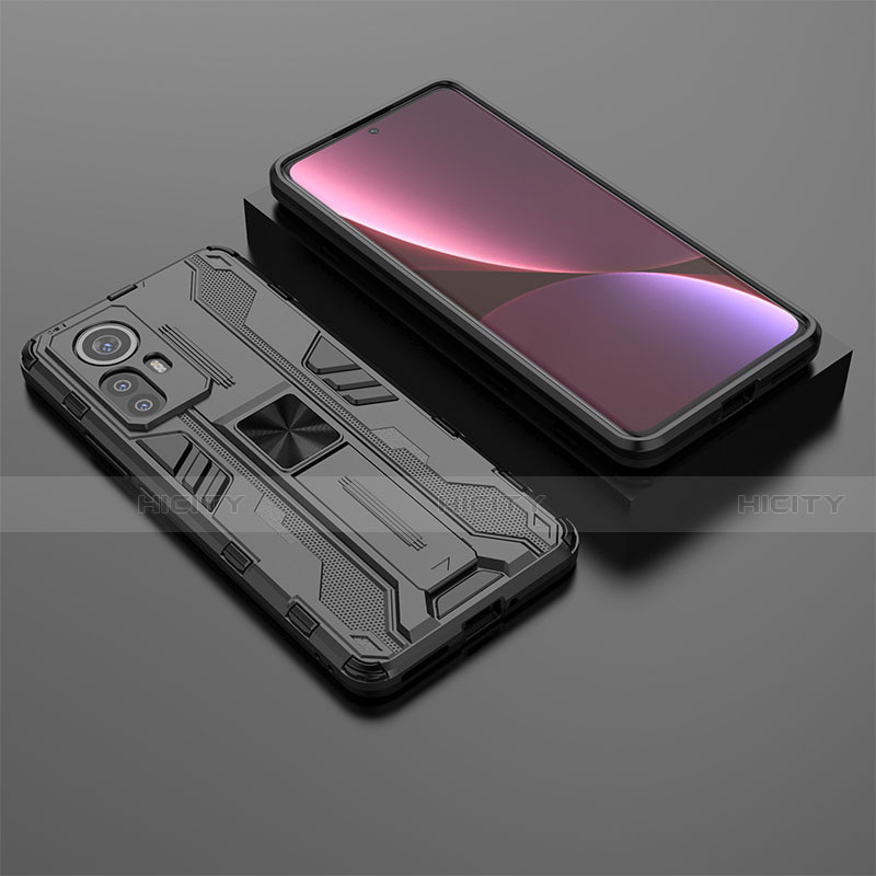 Funda Bumper Silicona y Plastico Mate Carcasa con Magnetico Soporte A01 para Xiaomi Mi 12 5G Negro