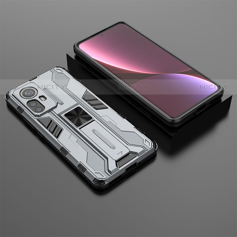 Funda Bumper Silicona y Plastico Mate Carcasa con Magnetico Soporte A01 para Xiaomi Mi 12 Lite 5G Gris