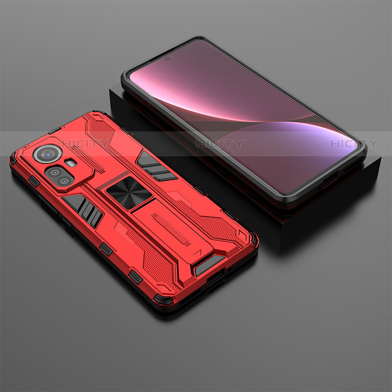 Funda Bumper Silicona y Plastico Mate Carcasa con Magnetico Soporte A01 para Xiaomi Mi 12 Lite 5G Rojo