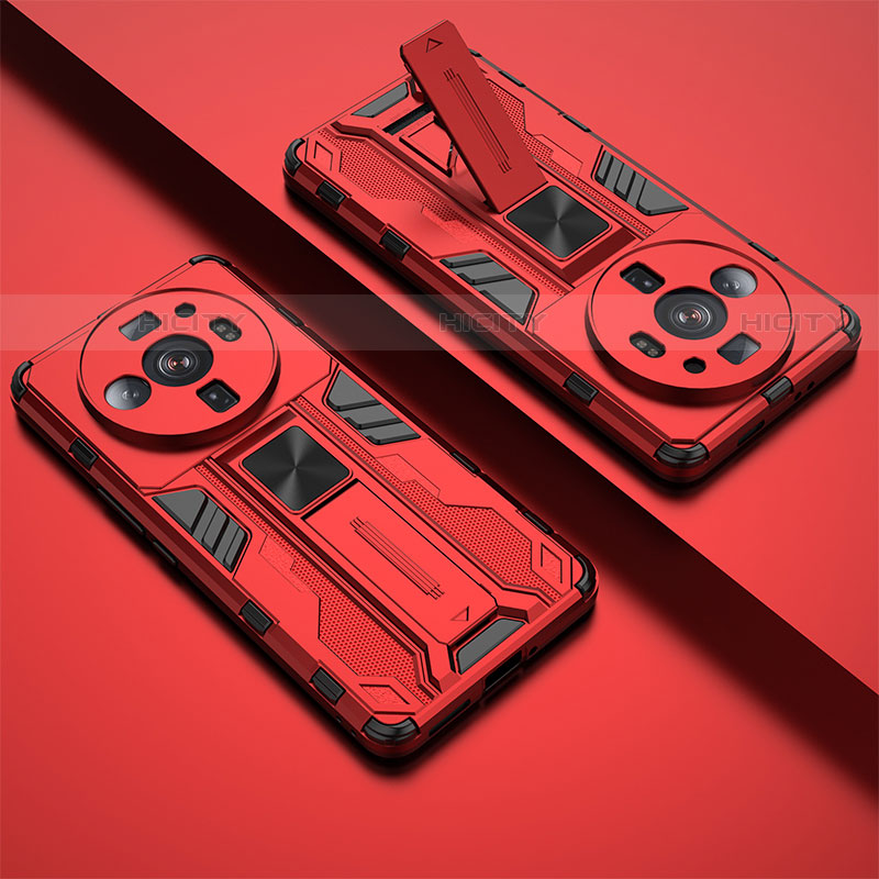 Funda Bumper Silicona y Plastico Mate Carcasa con Magnetico Soporte A01 para Xiaomi Mi 12 Ultra 5G Rojo