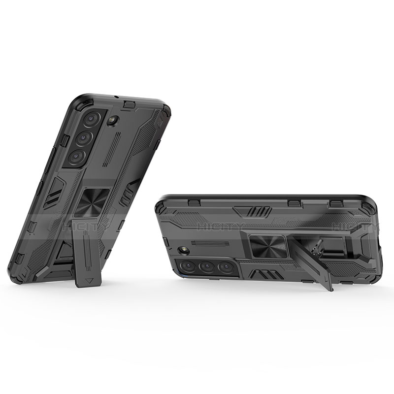 Funda Bumper Silicona y Plastico Mate Carcasa con Magnetico Soporte A02 para Samsung Galaxy S21 5G Negro