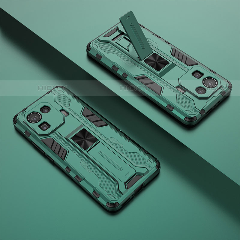 Funda Bumper Silicona y Plastico Mate Carcasa con Magnetico Soporte A02 para Xiaomi Mi 11 Pro 5G Verde