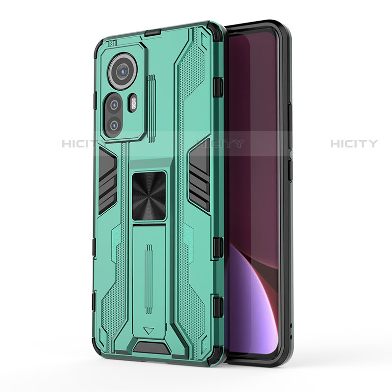 Funda Bumper Silicona y Plastico Mate Carcasa con Magnetico Soporte A02 para Xiaomi Mi 12S Pro 5G Verde