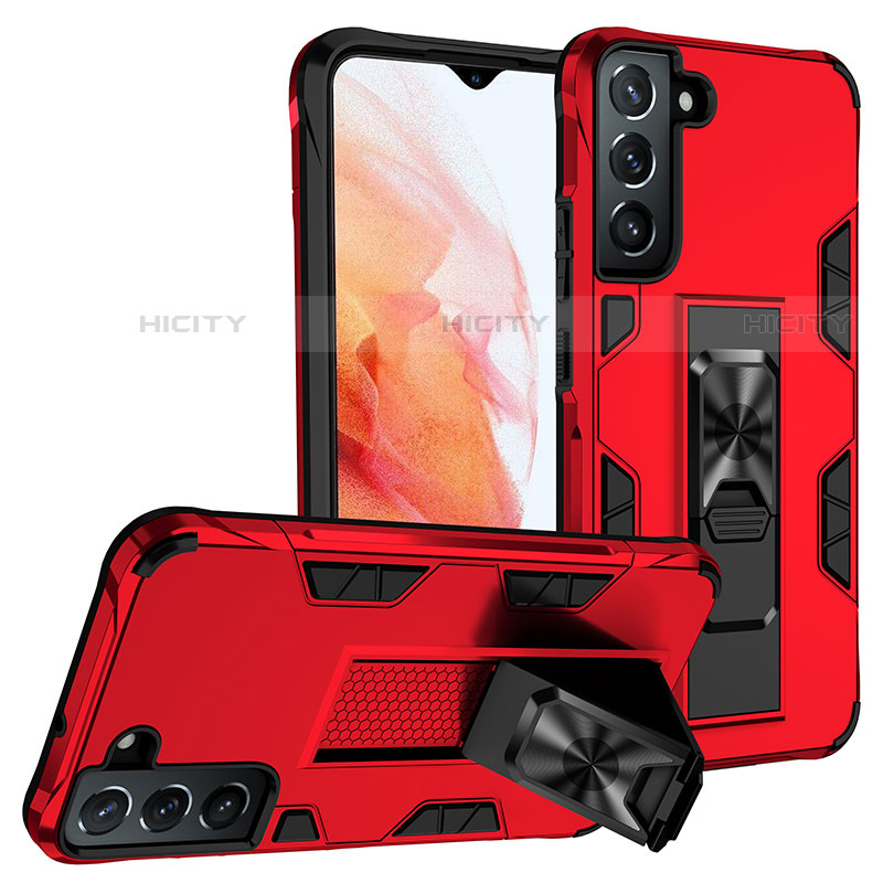 Funda Bumper Silicona y Plastico Mate Carcasa con Magnetico Soporte A04 para Samsung Galaxy S21 Plus 5G Rojo