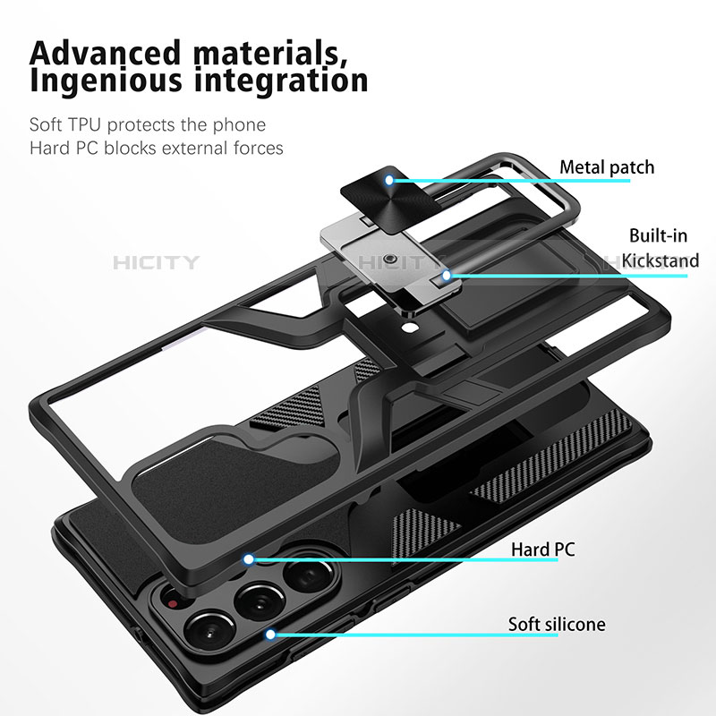 Funda Bumper Silicona y Plastico Mate Carcasa con Magnetico Soporte A05 para Samsung Galaxy S21 Ultra 5G