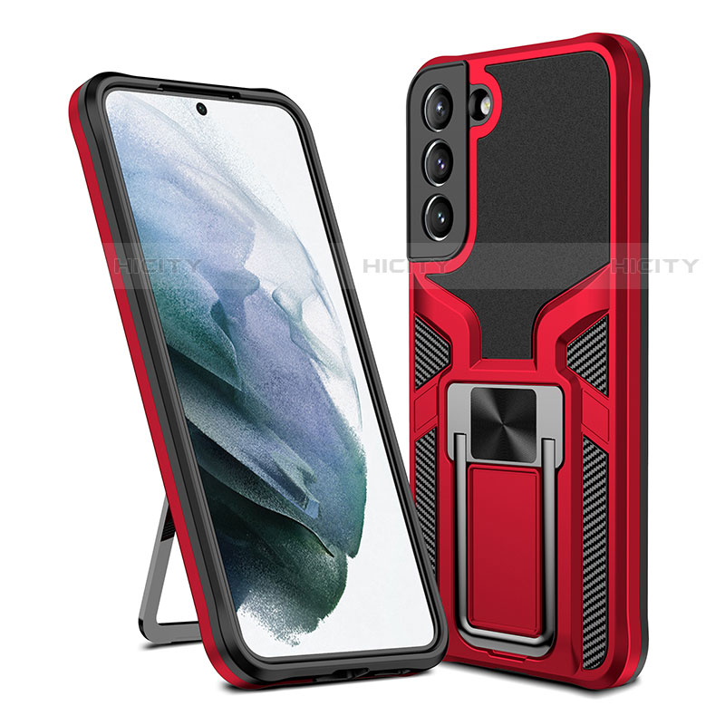 Funda Bumper Silicona y Plastico Mate Carcasa con Magnetico Soporte A05 para Samsung Galaxy S22 5G Rojo