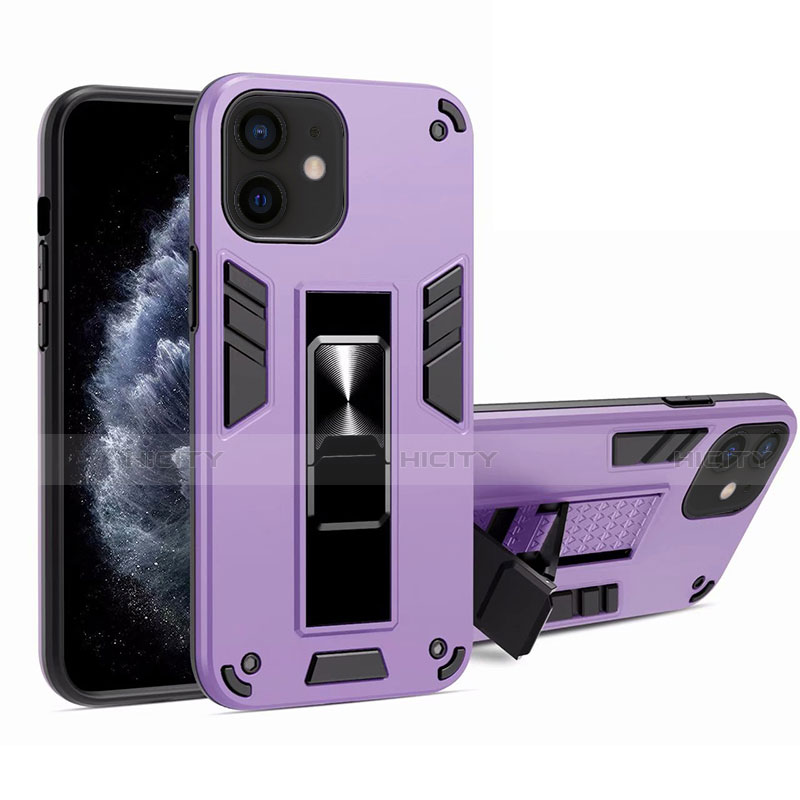 Funda Bumper Silicona y Plastico Mate Carcasa con Magnetico Soporte H01 para Apple iPhone 12 Mini