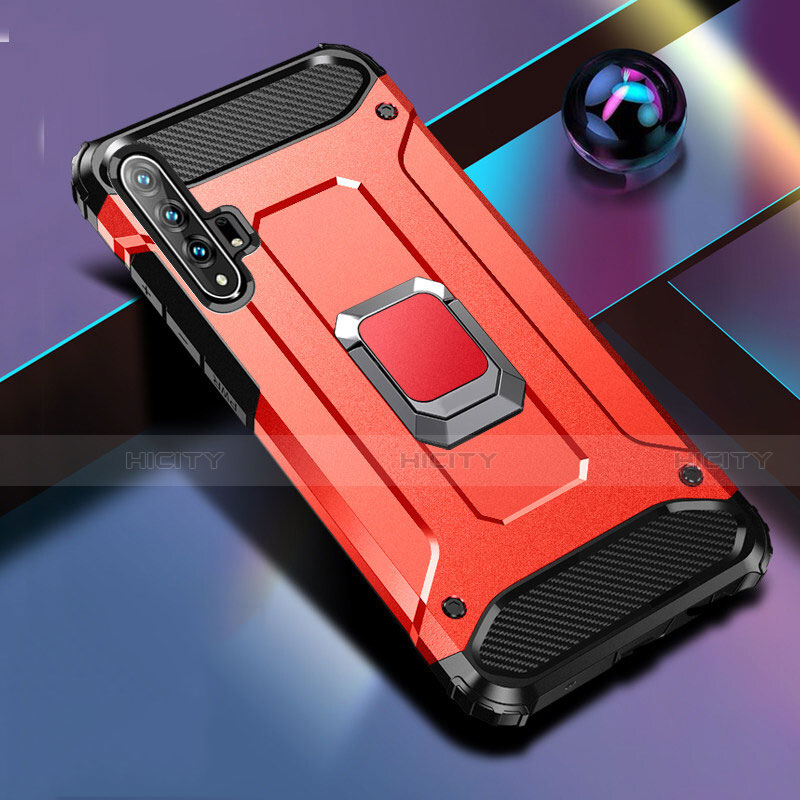 Funda Bumper Silicona y Plastico Mate Carcasa con Magnetico Soporte H01 para Huawei Honor 20 Pro Rojo