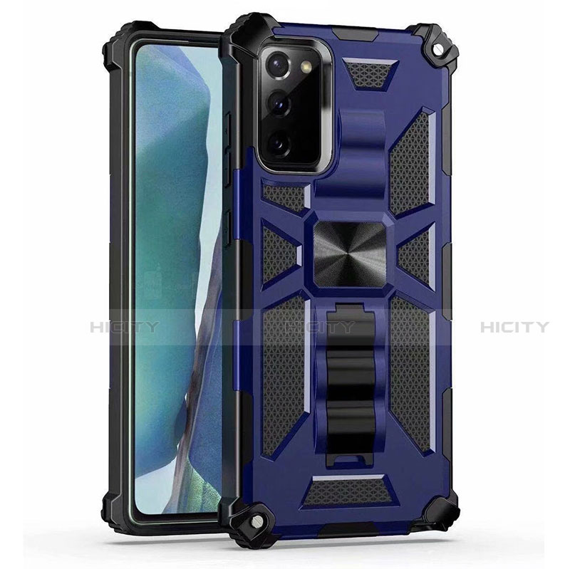 Funda Bumper Silicona y Plastico Mate Carcasa con Magnetico Soporte H01 para Samsung Galaxy Note 20 5G Azul