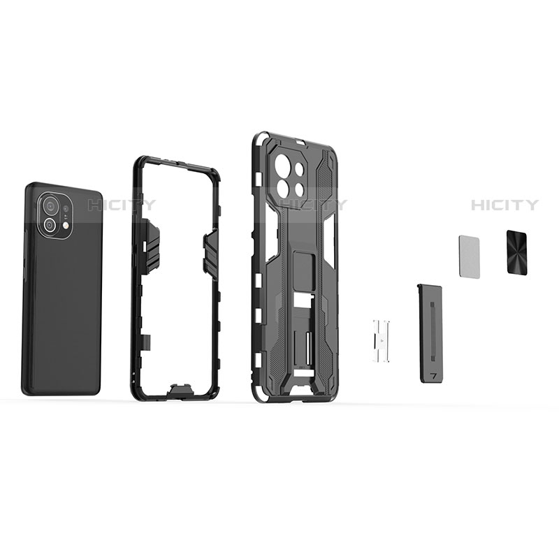 Funda Bumper Silicona y Plastico Mate Carcasa con Magnetico Soporte H01 para Xiaomi Mi 11 5G