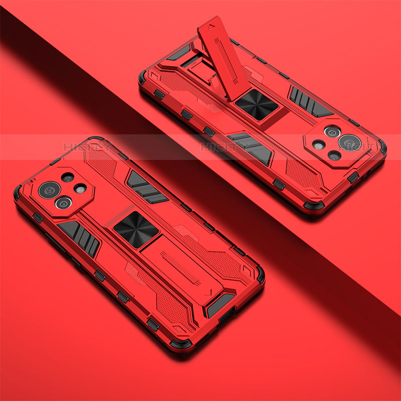 Funda Bumper Silicona y Plastico Mate Carcasa con Magnetico Soporte H01 para Xiaomi Mi 11 5G Rojo