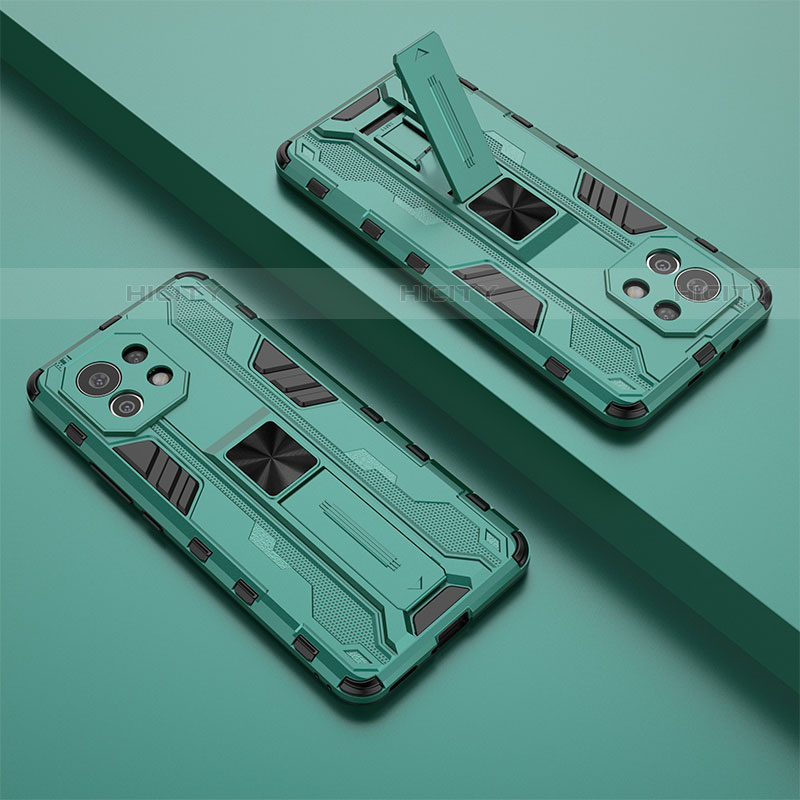 Funda Bumper Silicona y Plastico Mate Carcasa con Magnetico Soporte H01 para Xiaomi Mi 11 5G Verde