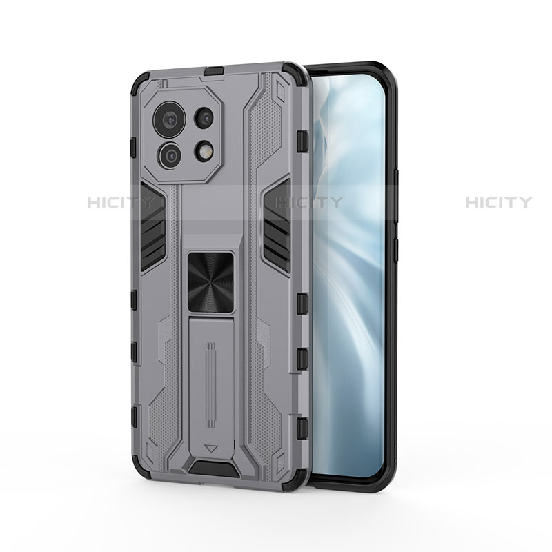 Funda Bumper Silicona y Plastico Mate Carcasa con Magnetico Soporte H02 para Xiaomi Mi 11 Lite 4G Gris