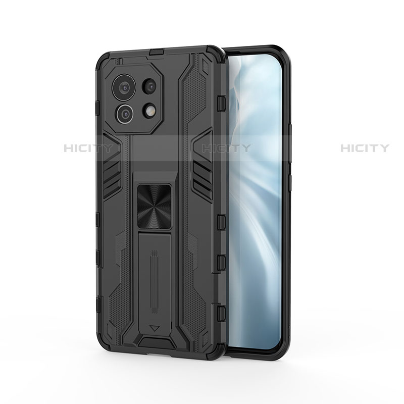 Funda Bumper Silicona y Plastico Mate Carcasa con Magnetico Soporte H02 para Xiaomi Mi 11 Lite 5G NE Negro