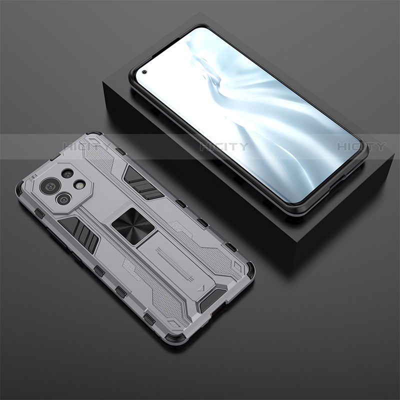 Funda Bumper Silicona y Plastico Mate Carcasa con Magnetico Soporte H03 para Xiaomi Mi 11 Lite 4G Gris