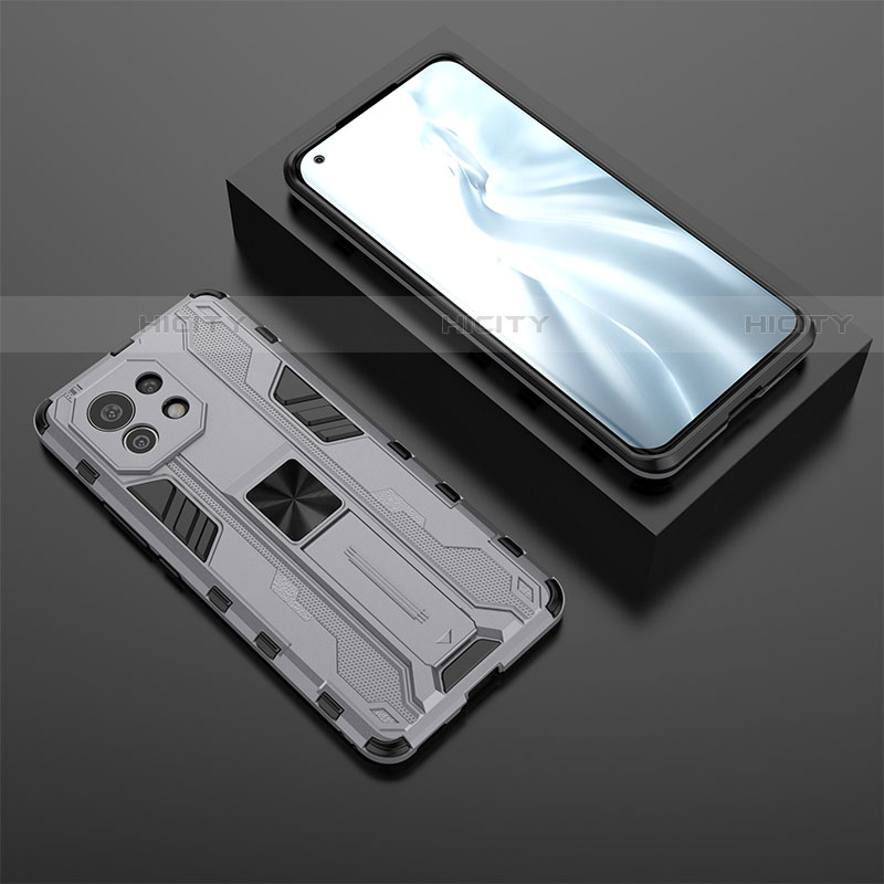 Funda Bumper Silicona y Plastico Mate Carcasa con Magnetico Soporte H03 para Xiaomi Mi 11 Lite 5G Gris