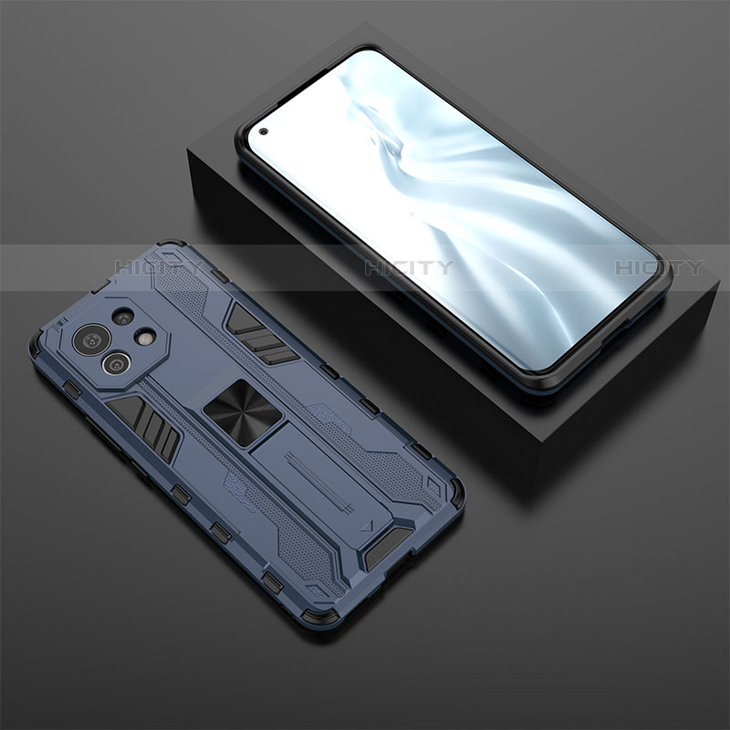 Funda Bumper Silicona y Plastico Mate Carcasa con Magnetico Soporte H03 para Xiaomi Mi 11 Lite 5G NE Azul