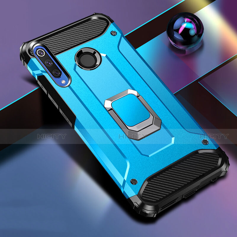 Funda Bumper Silicona y Plastico Mate Carcasa con Magnetico Soporte K01 para Huawei Honor 20 Lite Azul