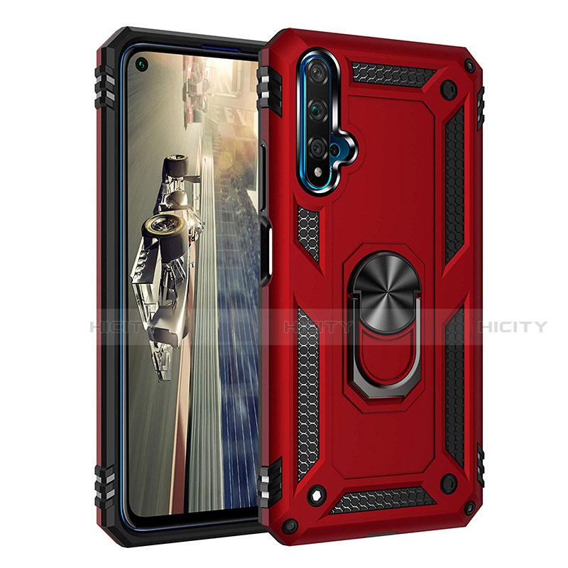 Funda Bumper Silicona y Plastico Mate Carcasa con Magnetico Soporte K01 para Huawei Honor 20S Rojo