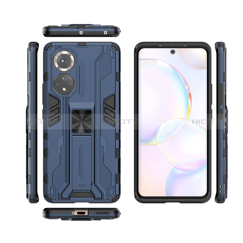 Funda Bumper Silicona y Plastico Mate Carcasa con Magnetico Soporte KC1 para Huawei Honor 50 5G