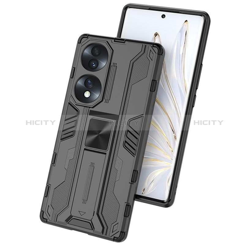 Funda Bumper Silicona y Plastico Mate Carcasa con Magnetico Soporte KC1 para Huawei Honor 70 5G