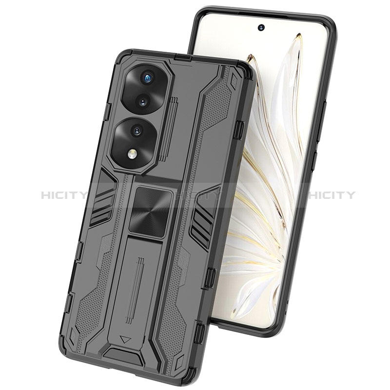 Funda Bumper Silicona y Plastico Mate Carcasa con Magnetico Soporte KC1 para Huawei Honor 70 Pro 5G