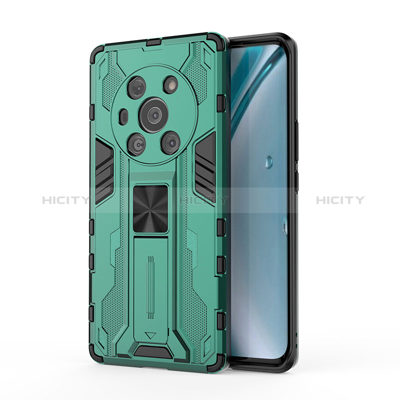 Funda Bumper Silicona y Plastico Mate Carcasa con Magnetico Soporte KC1 para Huawei Honor Magic3 5G Verde