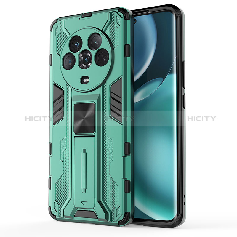 Funda Bumper Silicona y Plastico Mate Carcasa con Magnetico Soporte KC1 para Huawei Honor Magic4 5G Verde