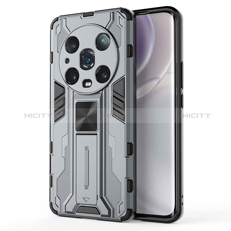 Funda Bumper Silicona y Plastico Mate Carcasa con Magnetico Soporte KC1 para Huawei Honor Magic4 Pro 5G Gris